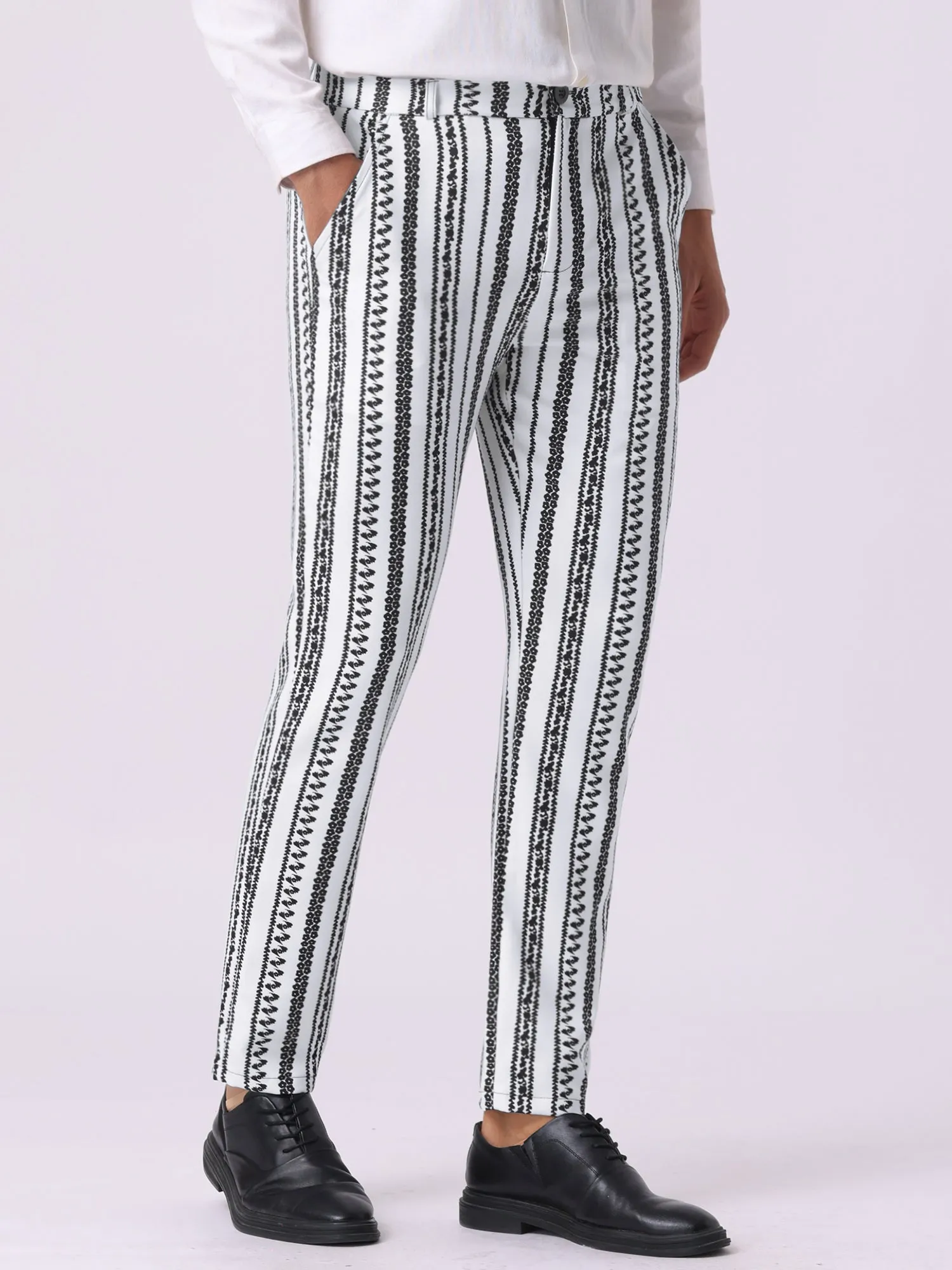 Men's Irregular Pattern Flat Front Prom Color Block Stripe Pants