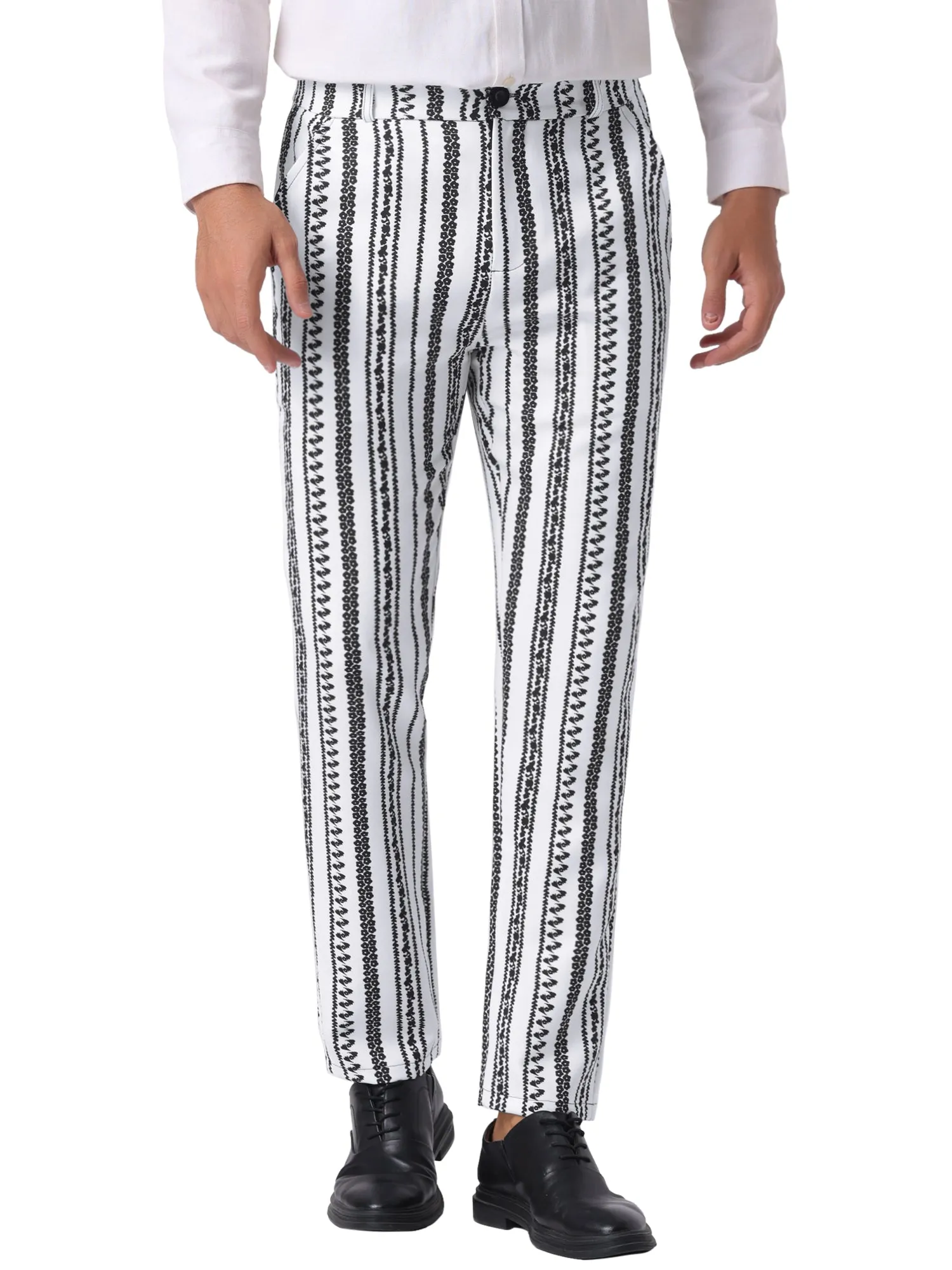 Men's Irregular Pattern Flat Front Prom Color Block Stripe Pants