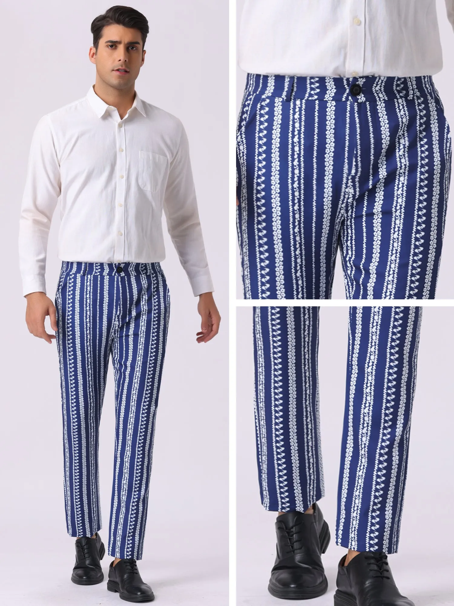 Men's Irregular Pattern Flat Front Prom Color Block Stripe Pants