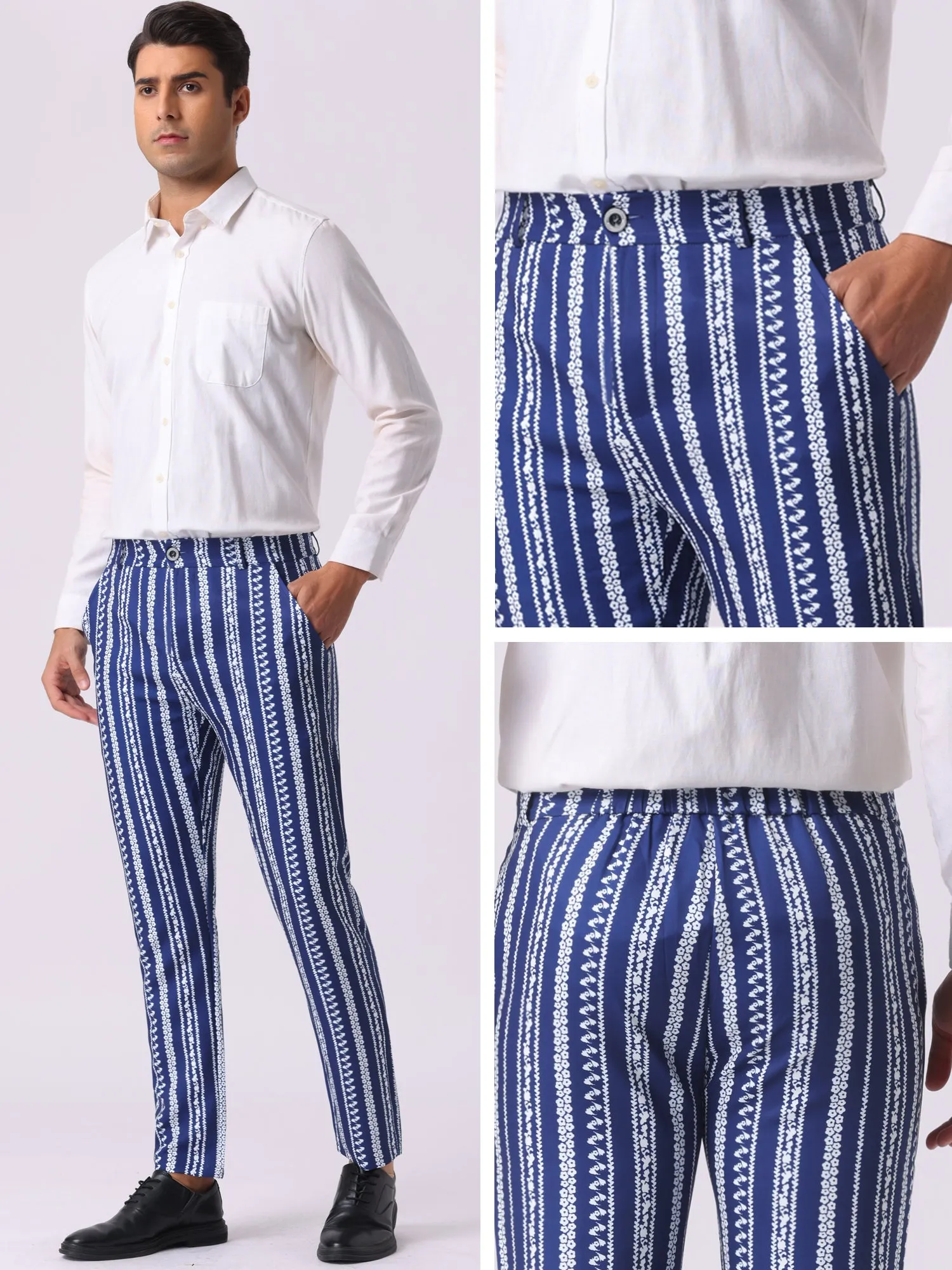 Men's Irregular Pattern Flat Front Prom Color Block Stripe Pants