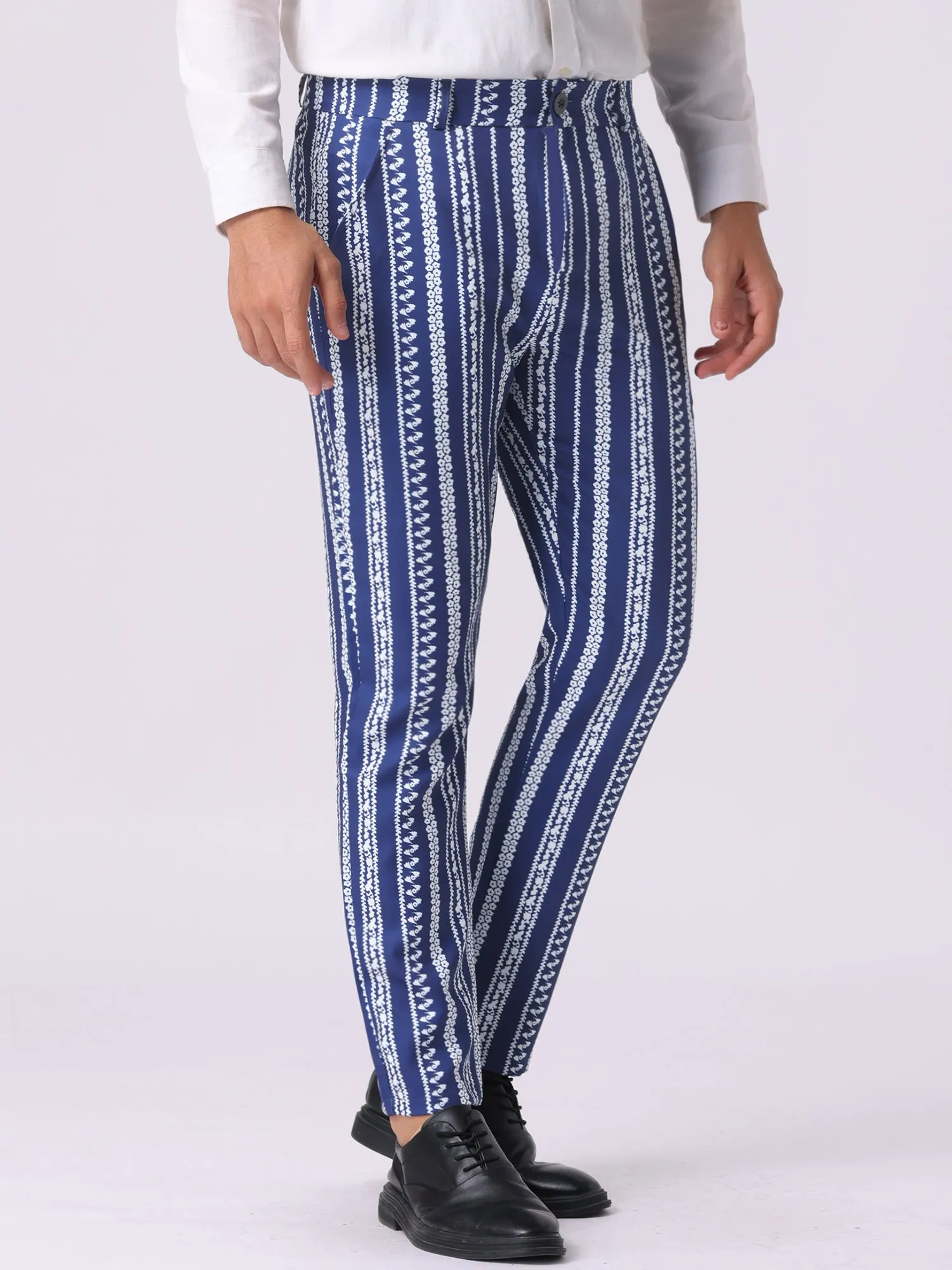 Men's Irregular Pattern Flat Front Prom Color Block Stripe Pants