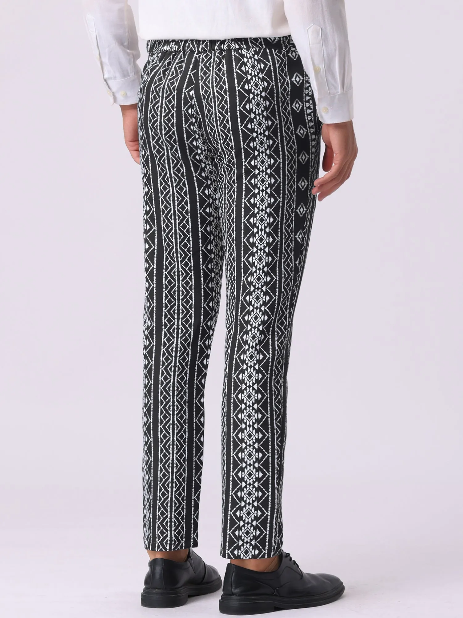 Men's Irregular Pattern Flat Front Prom Color Block Stripe Pants