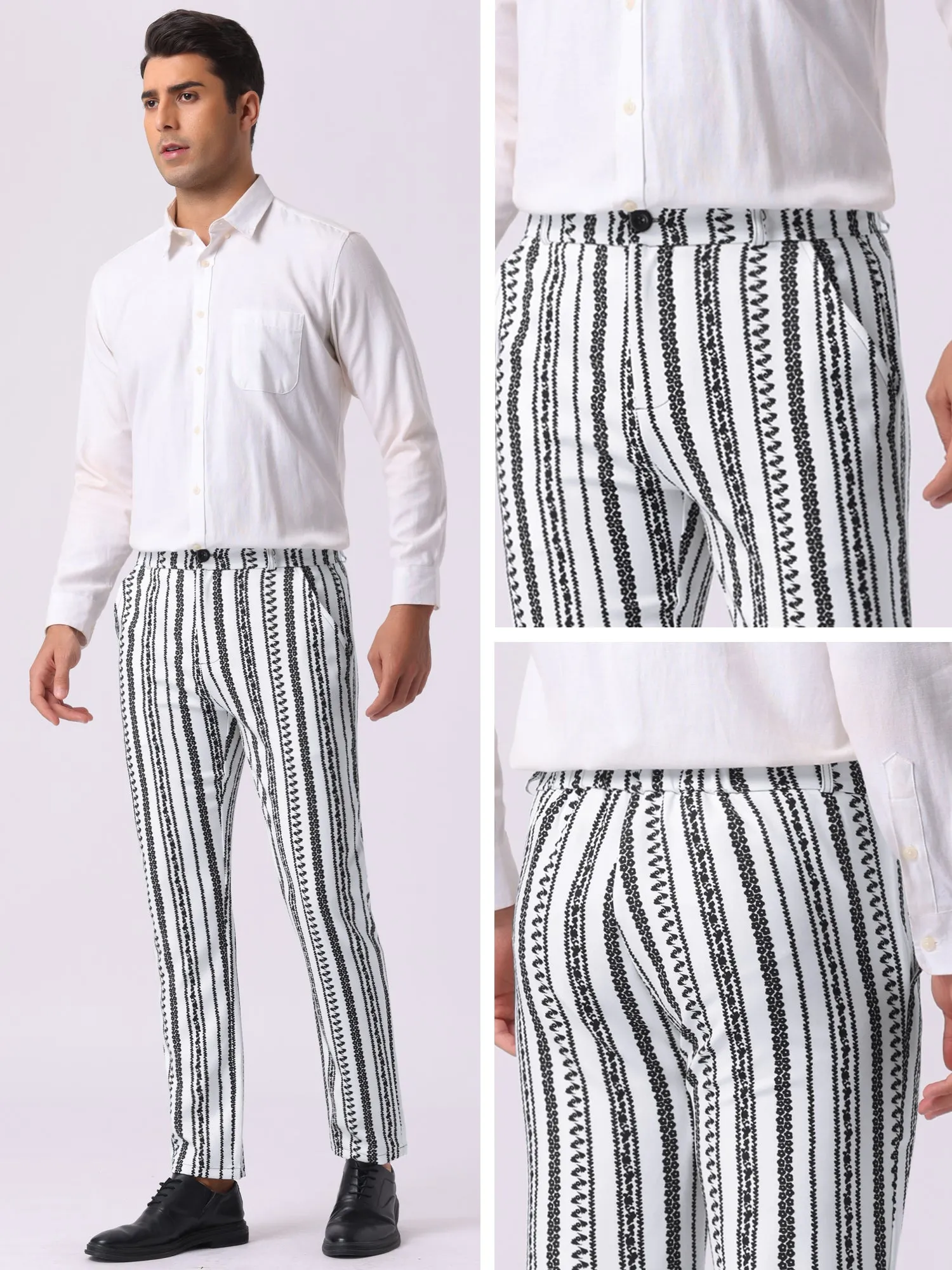 Men's Irregular Pattern Flat Front Prom Color Block Stripe Pants