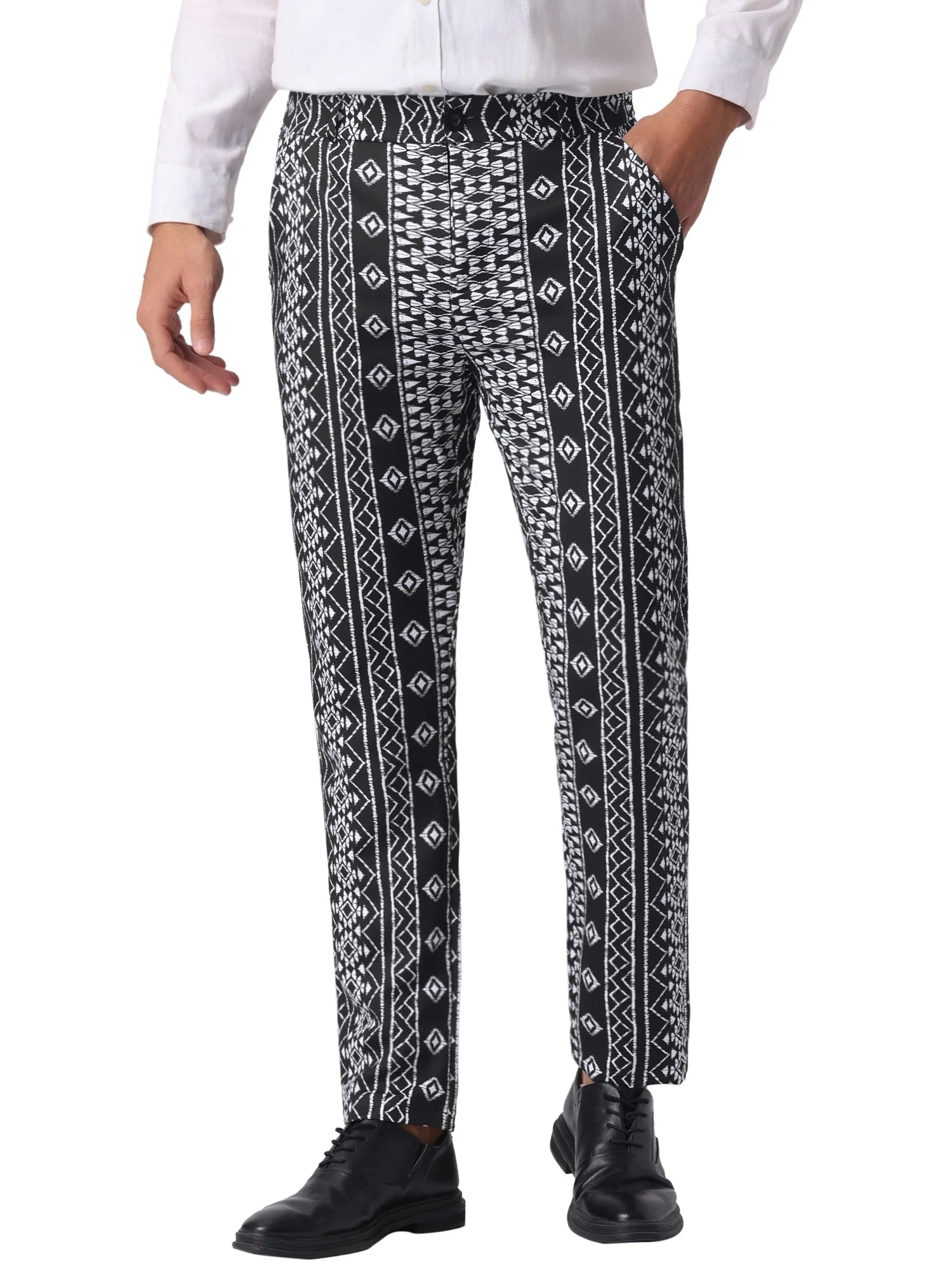 Men's Irregular Pattern Flat Front Prom Color Block Stripe Pants