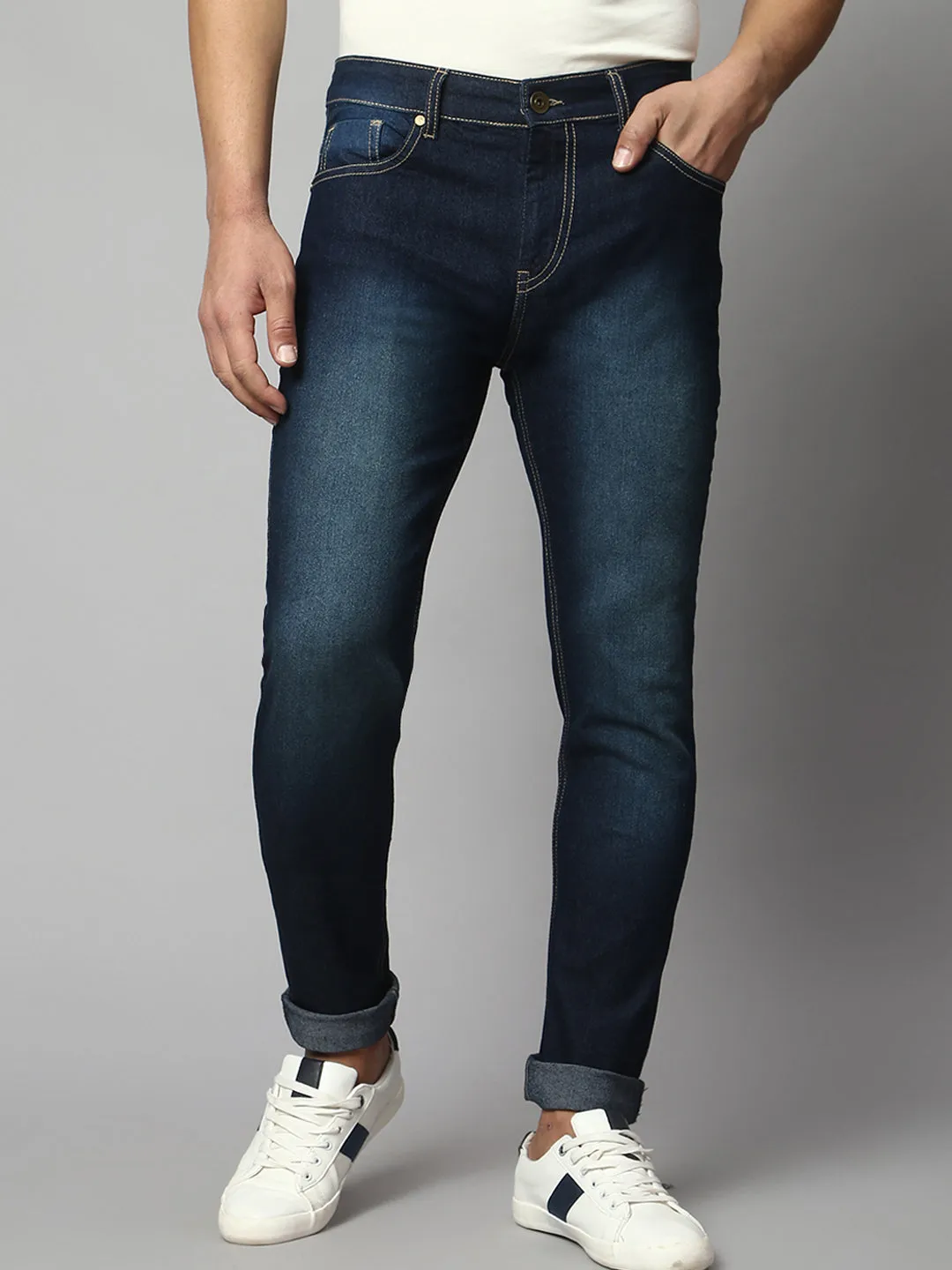 Men's Slim Fit Stretchable Light Washed Denim Jeans