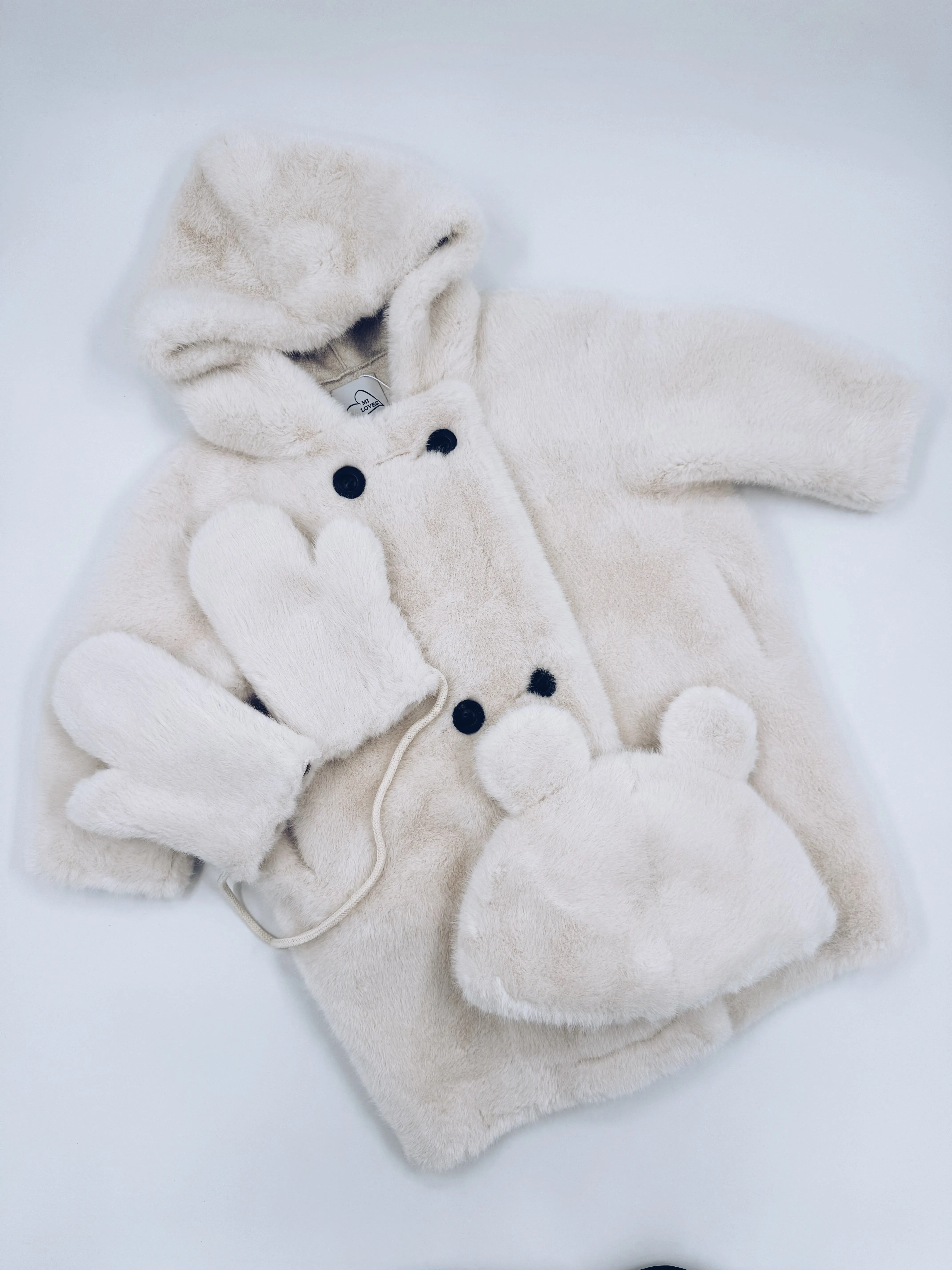 MI LOVES Signature Ivory Bear coat 3 piece set