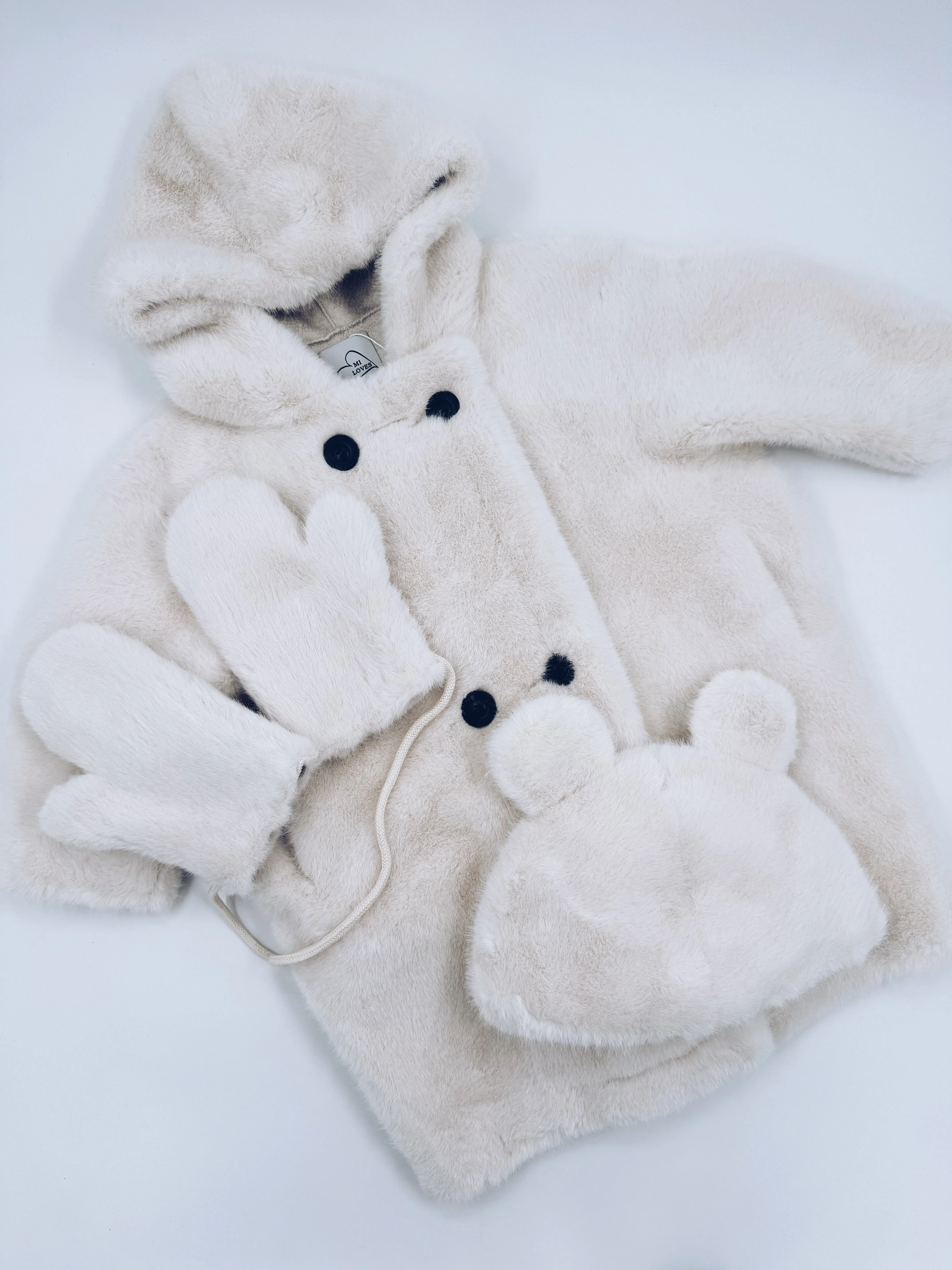MI LOVES Signature Ivory Bear coat 3 piece set