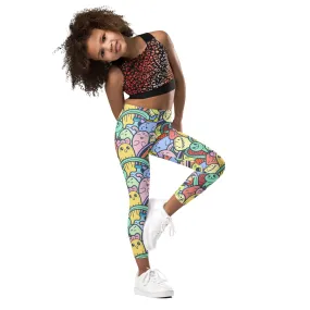 Monstrously Cute Pastel Patterned Doodle Leggings for Kids