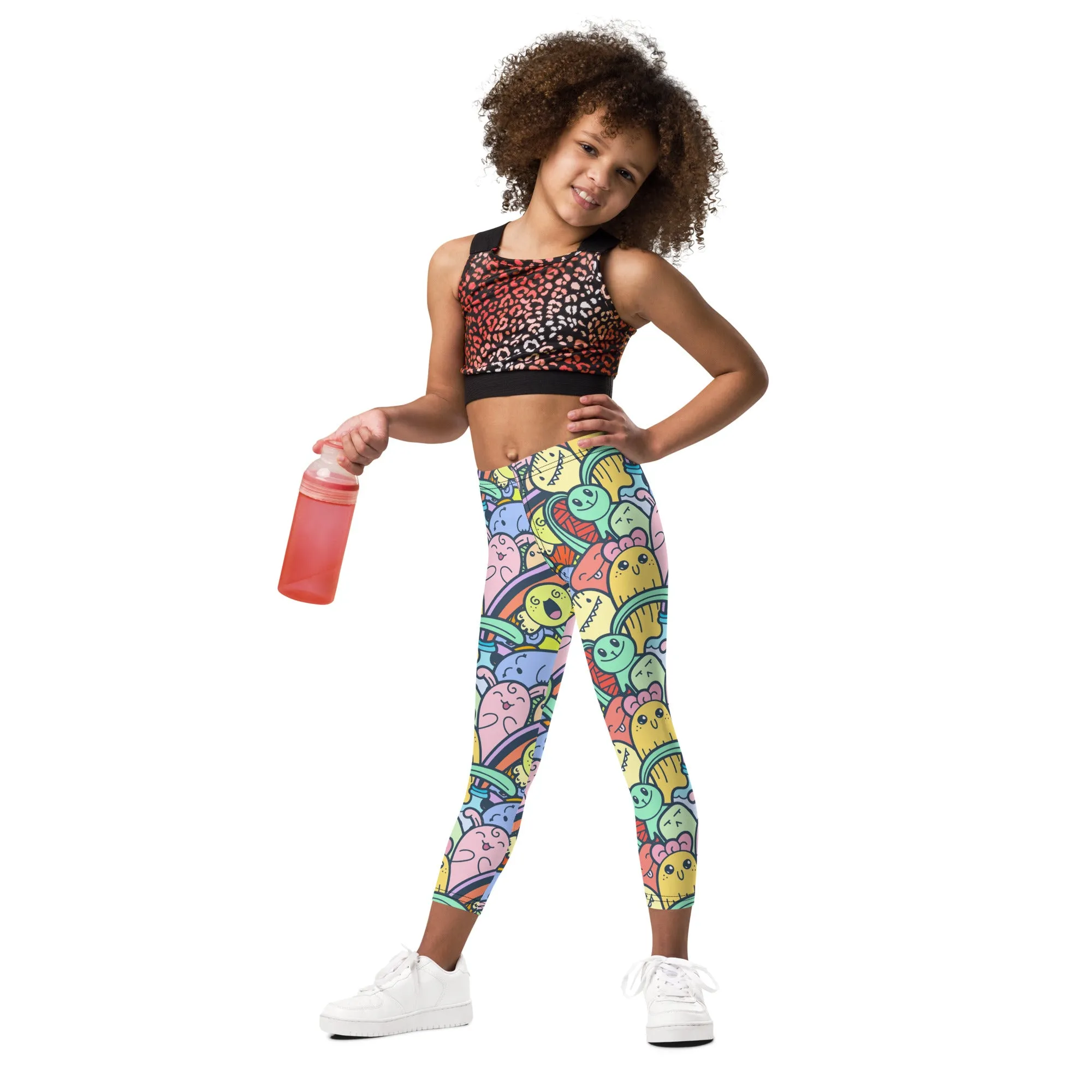 Monstrously Cute Pastel Patterned Doodle Leggings for Kids