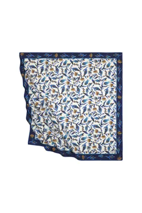 Navy Blue Saks Turkish Pattern Carnation Tulip Pattern Silky Square Scarf