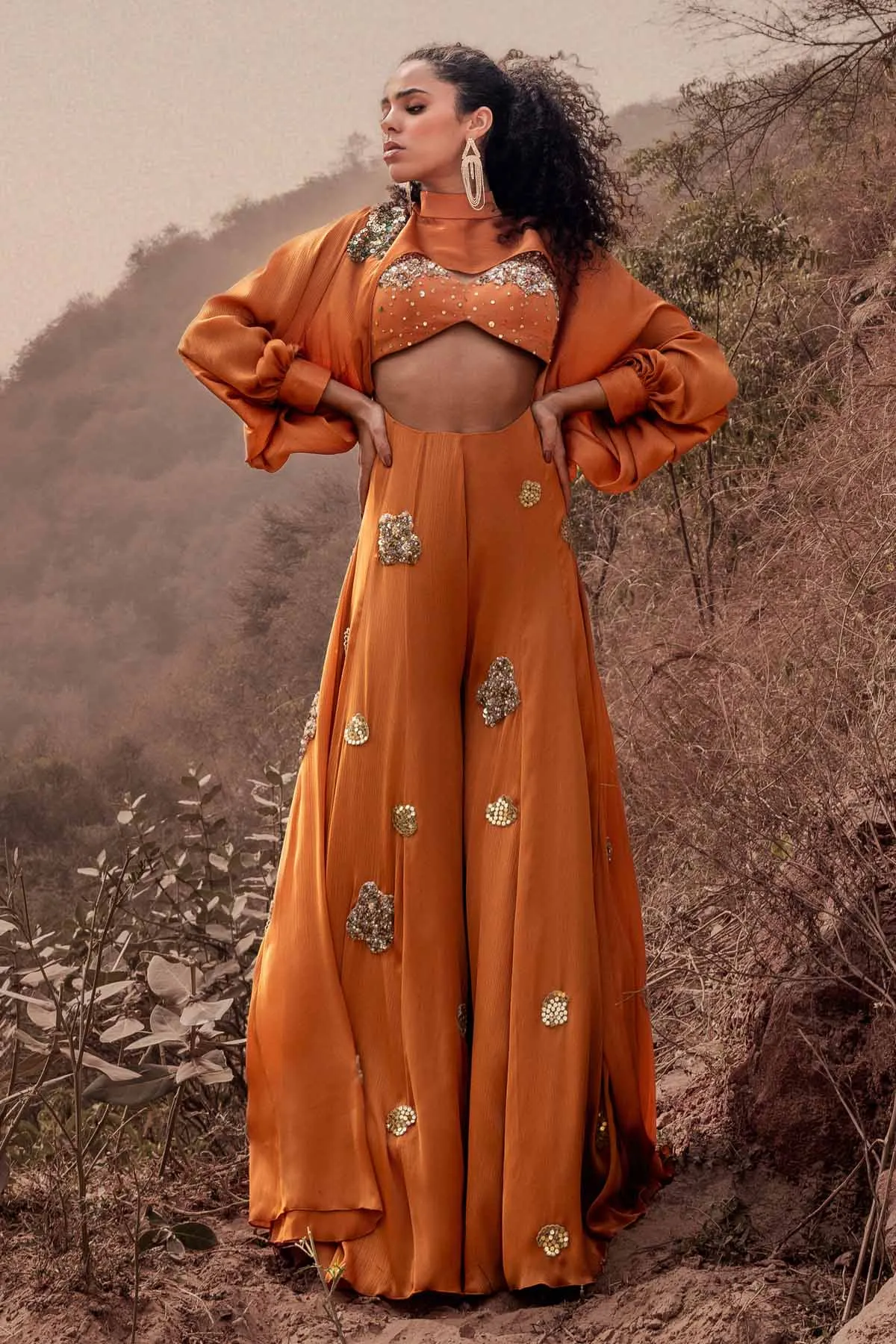 Orange Embroidered Jumpsuit