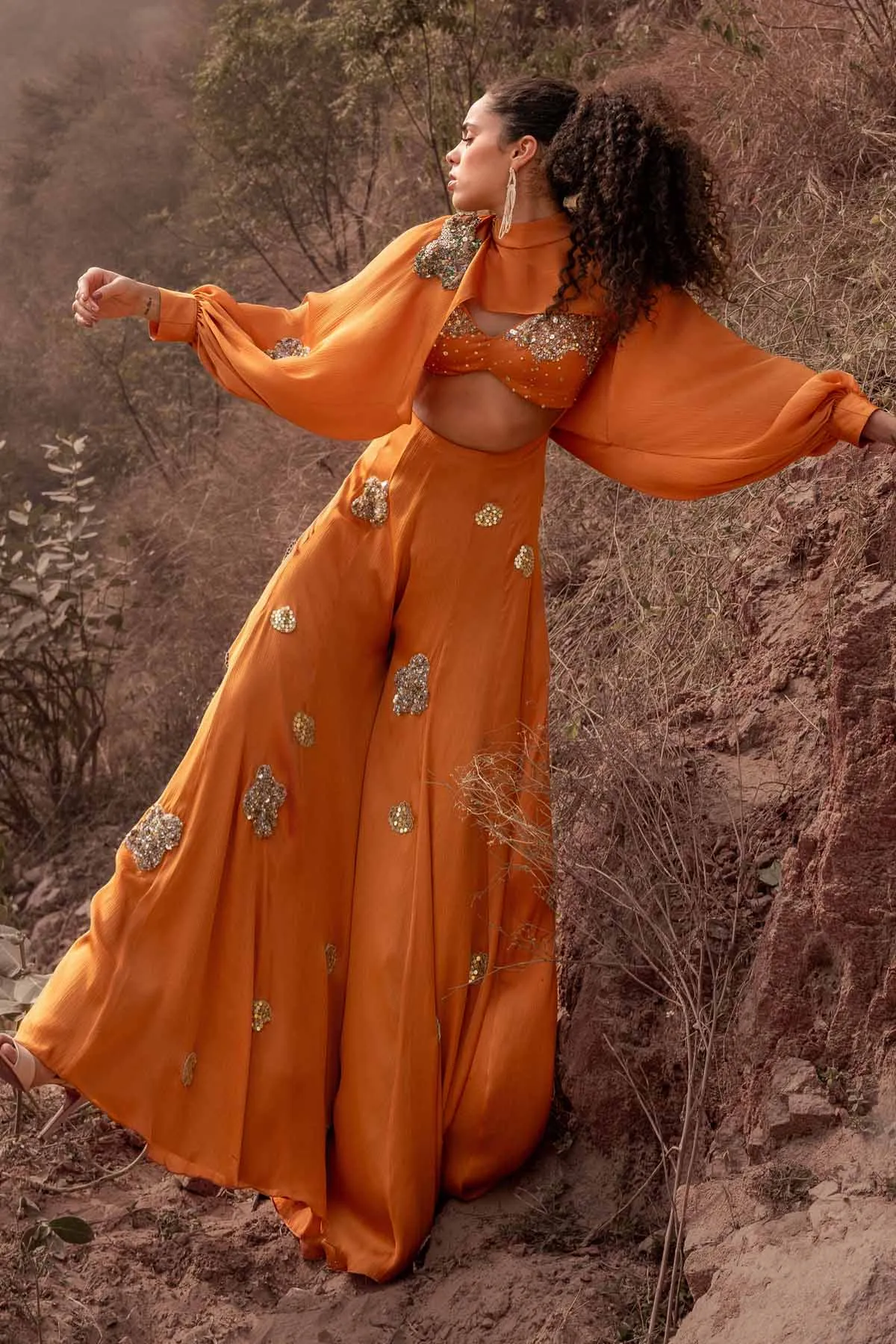 Orange Embroidered Jumpsuit