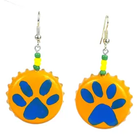 Orange Tiger Paw Earrings on Bottlecaps Creative Alternatives