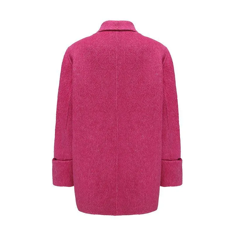 Oversize Double-Sided Wool Diamond Button Coat