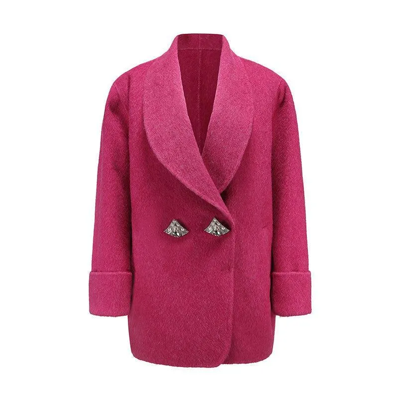 Oversize Double-Sided Wool Diamond Button Coat