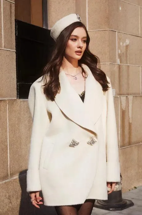 Oversize Double-Sided Wool Diamond Button Coat