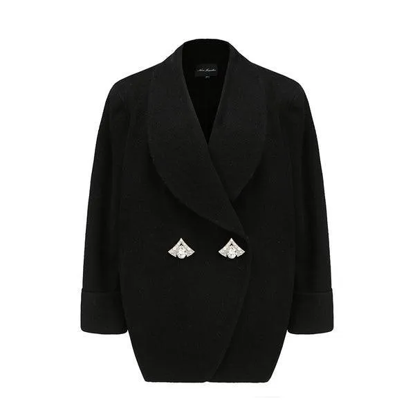 Oversize Double-Sided Wool Diamond Button Coat