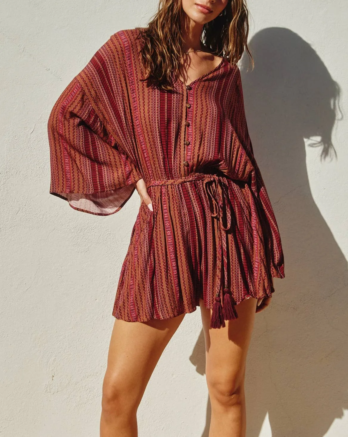 Pacifica Button-Up Short Romper: Persian Red By Storia