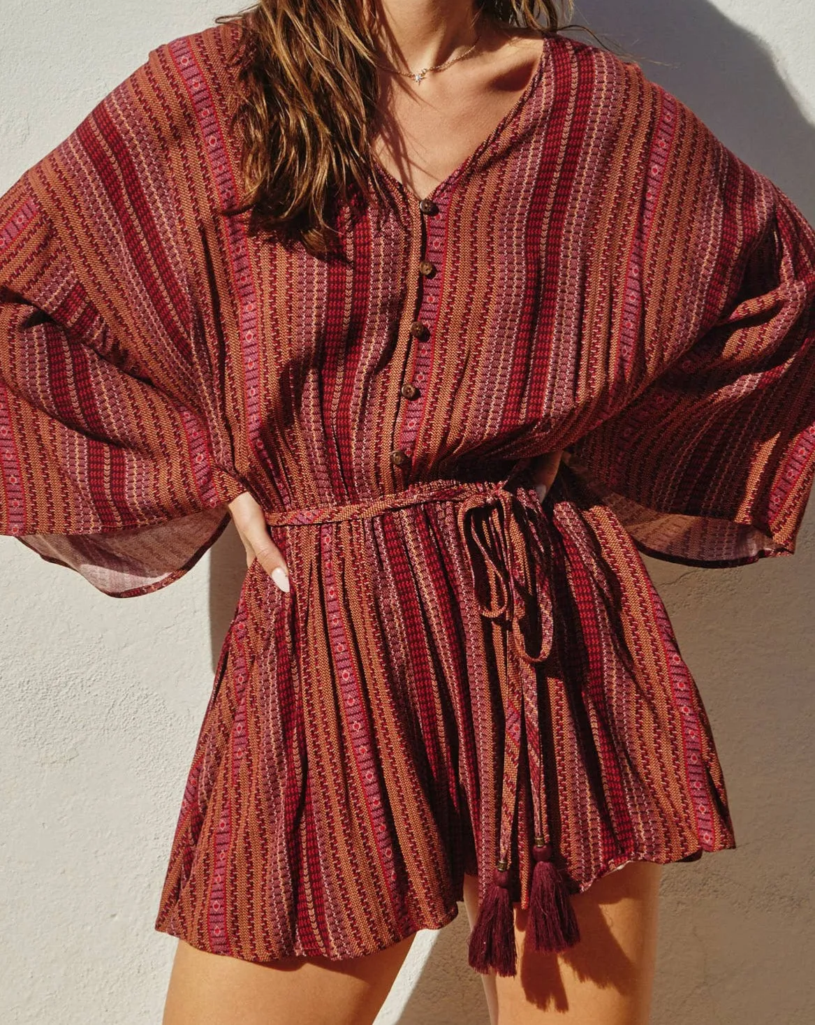 Pacifica Button-Up Short Romper: Persian Red By Storia