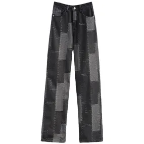 Patchwork High Waist Baggy Jeans