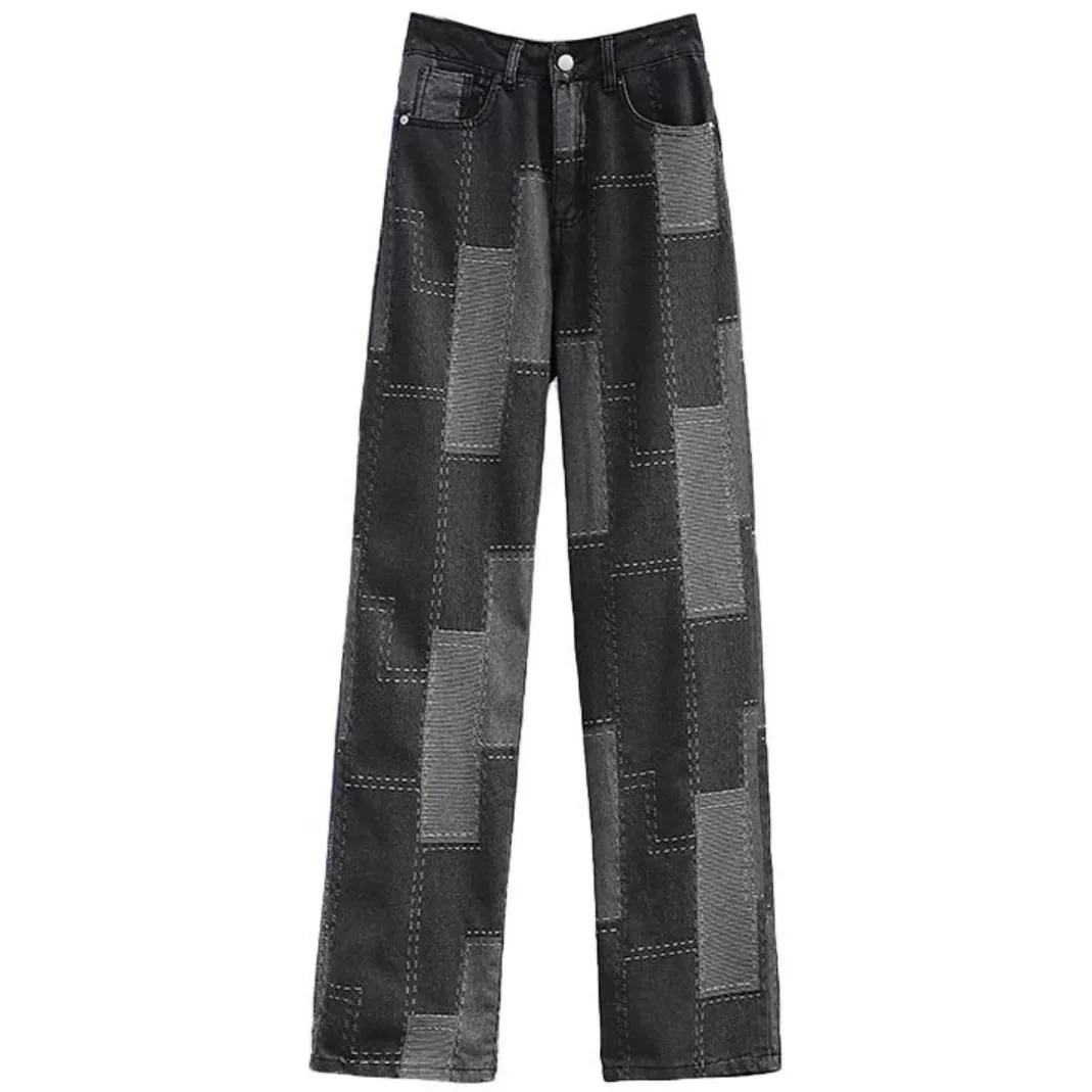 Patchwork High Waist Baggy Jeans