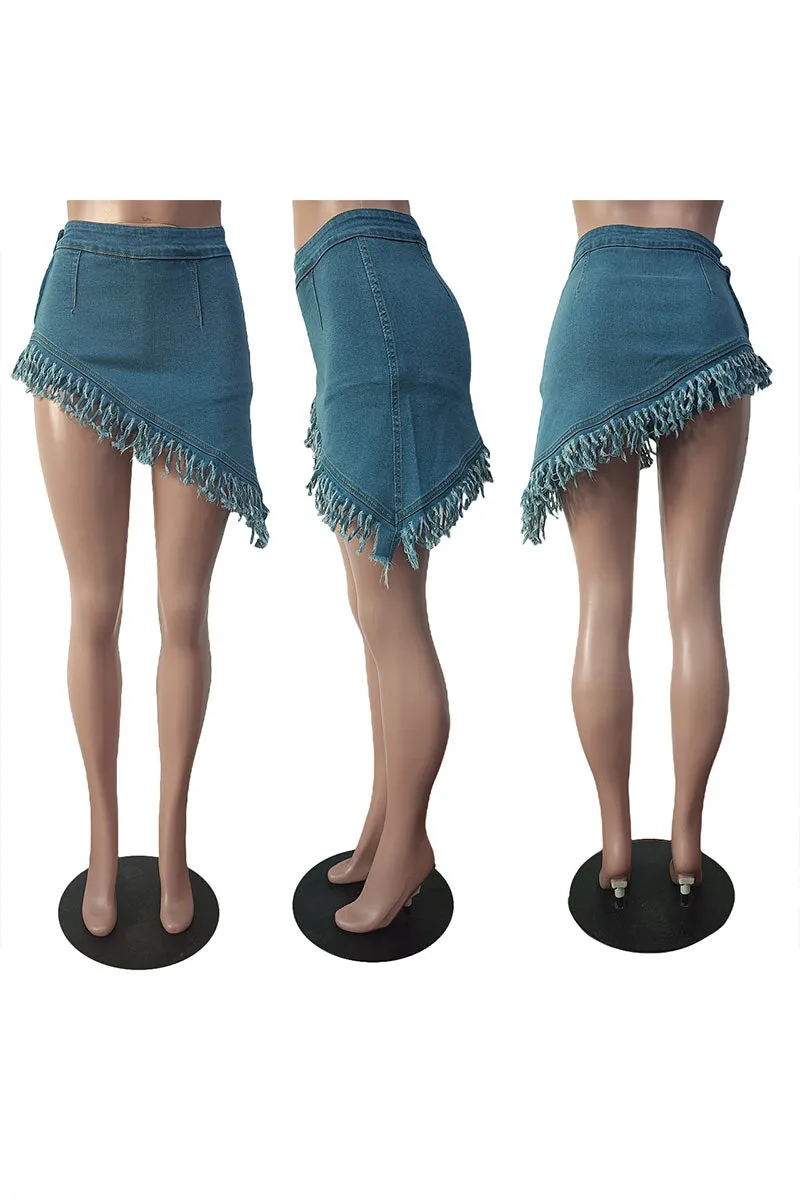 PD1011 Fringe Denim Asymmetric Shorts
