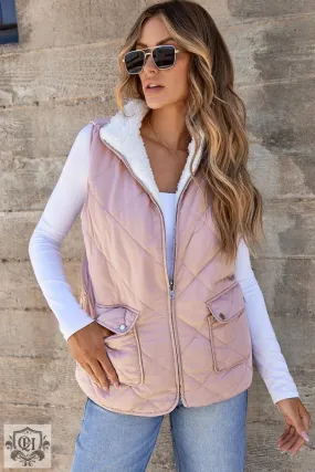 Pink Fleece Lined Quilted Vest Coats