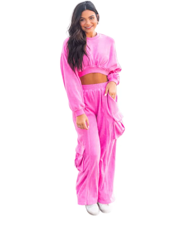 Pinkalicious Long Sleeve Slouchy Corduroy Crop Top- Set