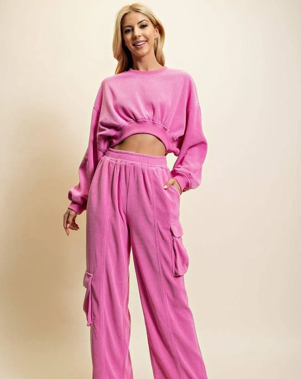 Pinkalicious Long Sleeve Slouchy Corduroy Crop Top- Set