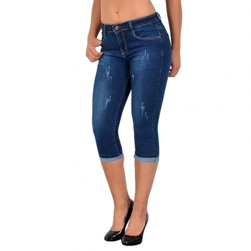 Plus Size Fashion Summer Women High Waist Skinny Jeans Knee Length Hole Ripped Denim Capri Slim Streetwear Stretch Casual Pants