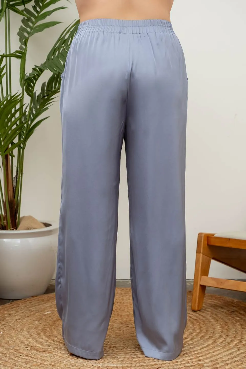 PLUS SOLID SATIN WIDE LEG PANTS