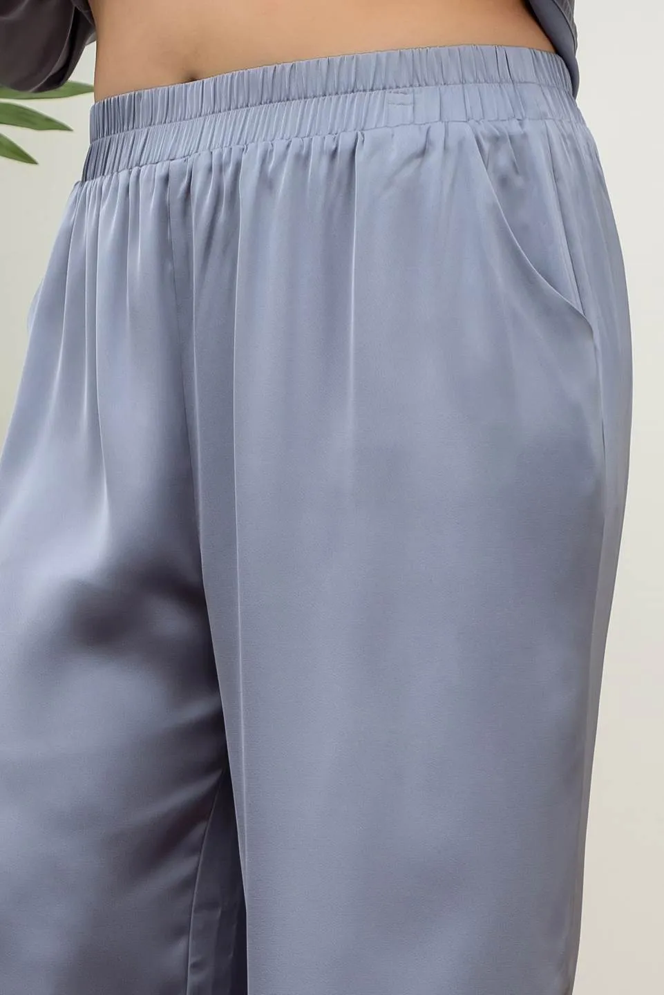 PLUS SOLID SATIN WIDE LEG PANTS