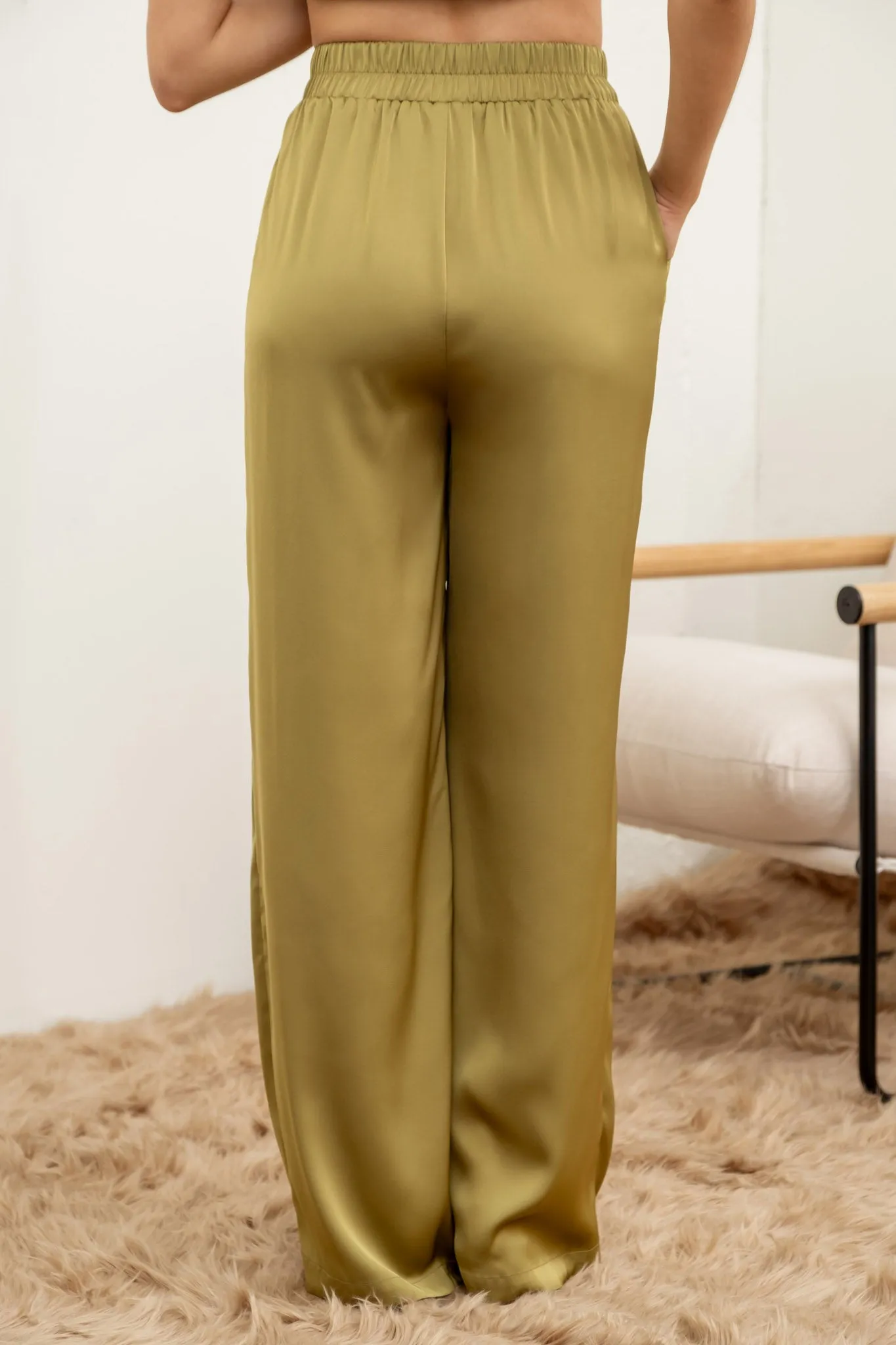 PLUS SOLID SATIN WIDE LEG PANTS