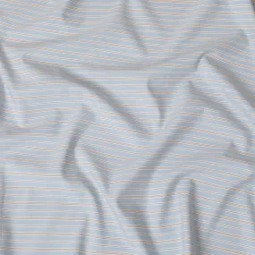 Powder blue Premium pure Italian cotton linen shirting fabric with white and gold print in stripe design-D16643