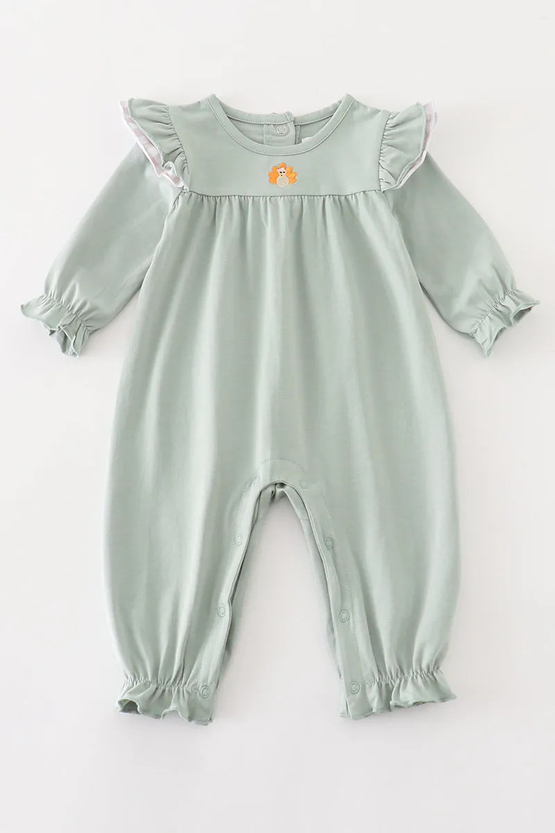 Premium Green Turkey Embroidery Girl Romper
