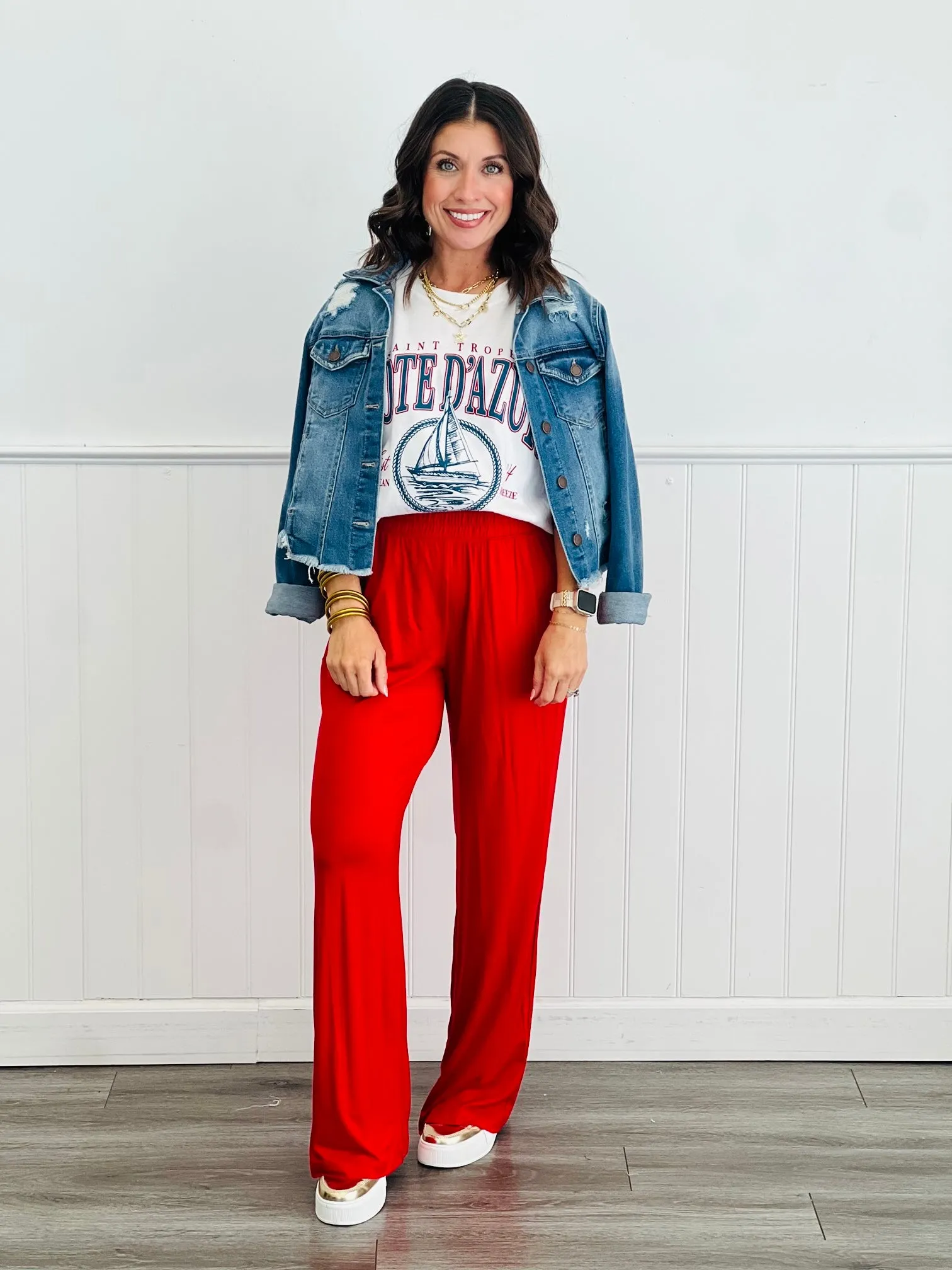 Red Modal Wide Leg Pants (Reg. and Plus)