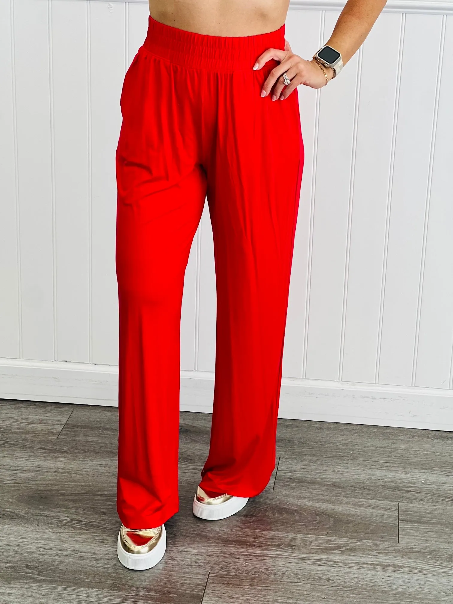 Red Modal Wide Leg Pants (Reg. and Plus)