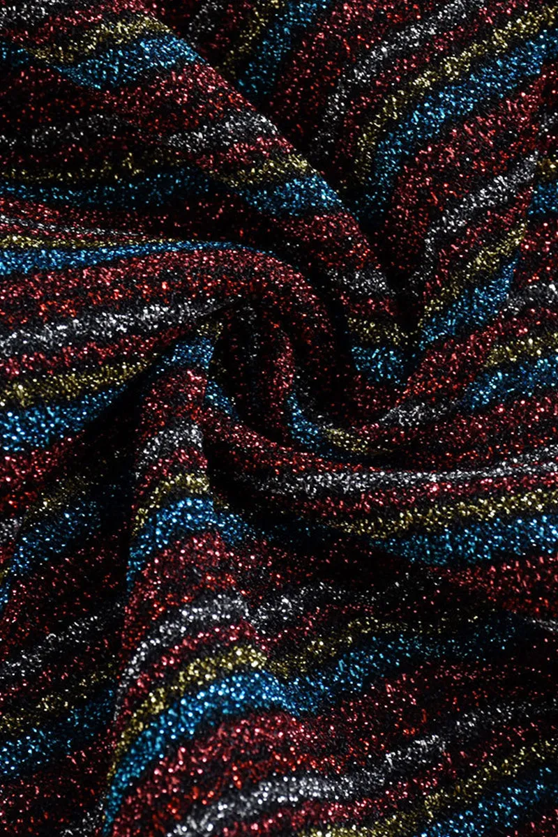 Shiny Multicolor Striped Maxi Bodycon Dress