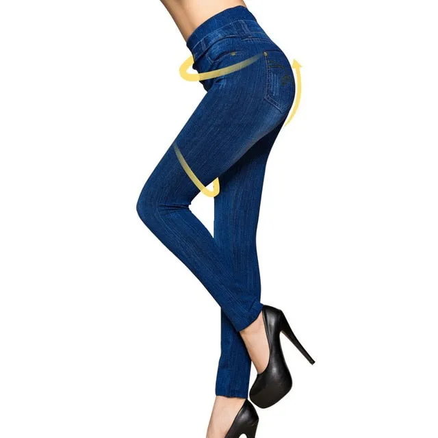 Short Leggings Pants Women High Waist Summer Sport Leggings Ladies Casual Gym Faux Jeans Push Up Workout Legging Trousers Woman
