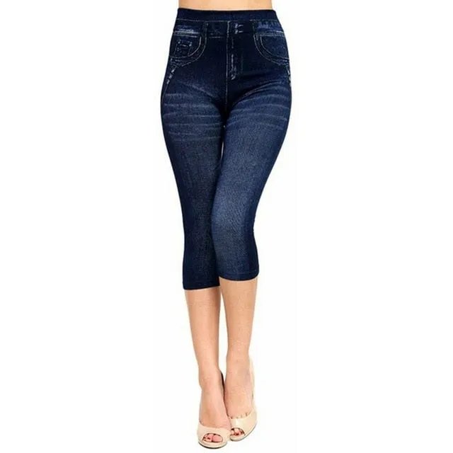 Short Leggings Pants Women High Waist Summer Sport Leggings Ladies Casual Gym Faux Jeans Push Up Workout Legging Trousers Woman