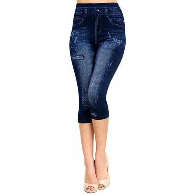 Short Leggings Pants Women High Waist Summer Sport Leggings Ladies Casual Gym Faux Jeans Push Up Workout Legging Trousers Woman