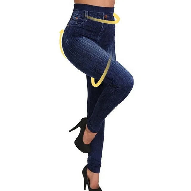 Short Leggings Pants Women High Waist Summer Sport Leggings Ladies Casual Gym Faux Jeans Push Up Workout Legging Trousers Woman