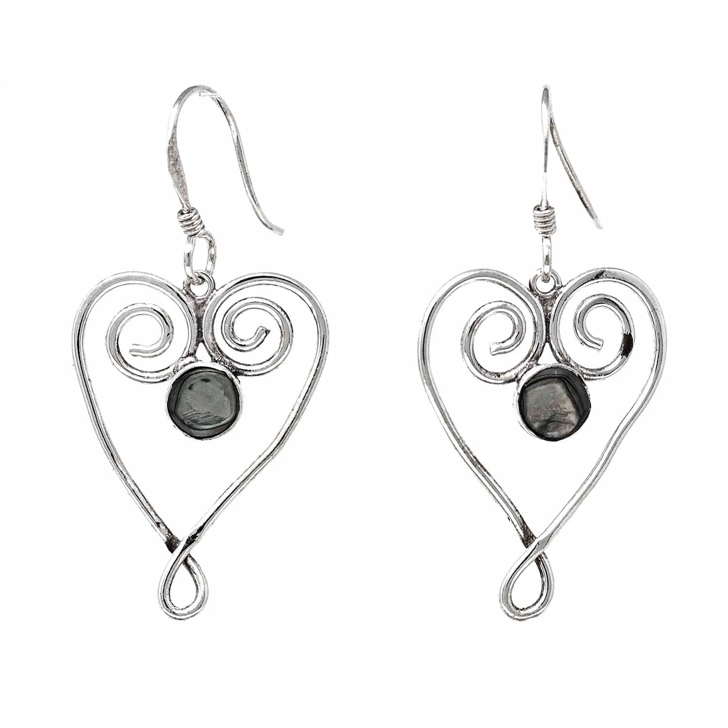 Silver Large Heart Earrings with Abalone Accent Artisana