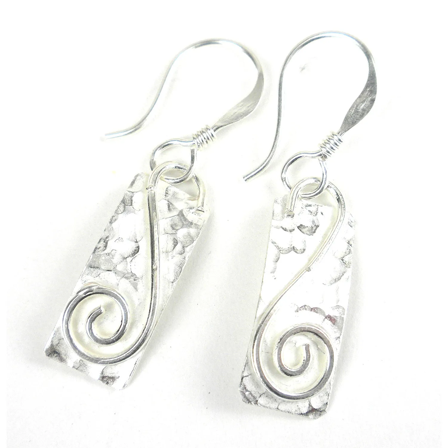 Silver Rectangle Earrings with Swirl Artisana