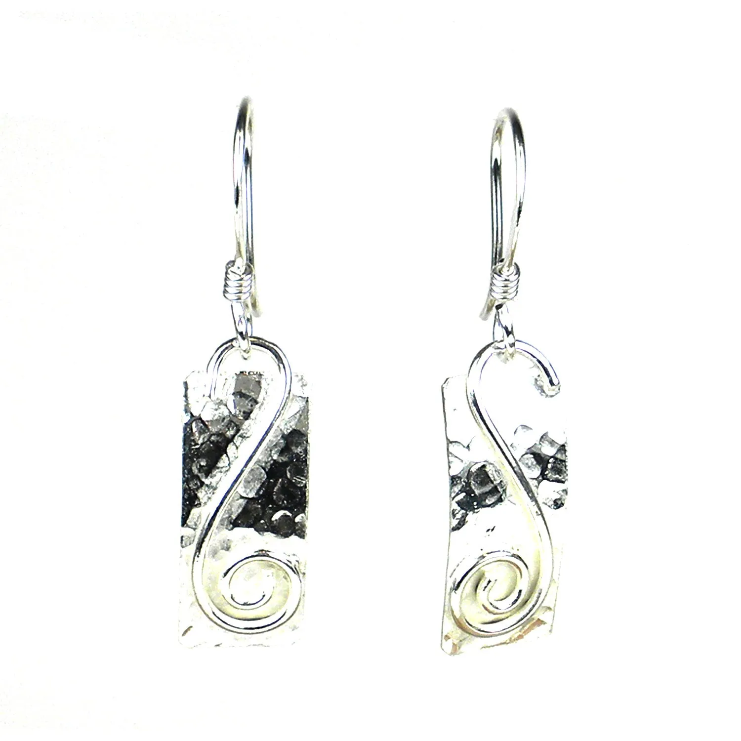 Silver Rectangle Earrings with Swirl Artisana