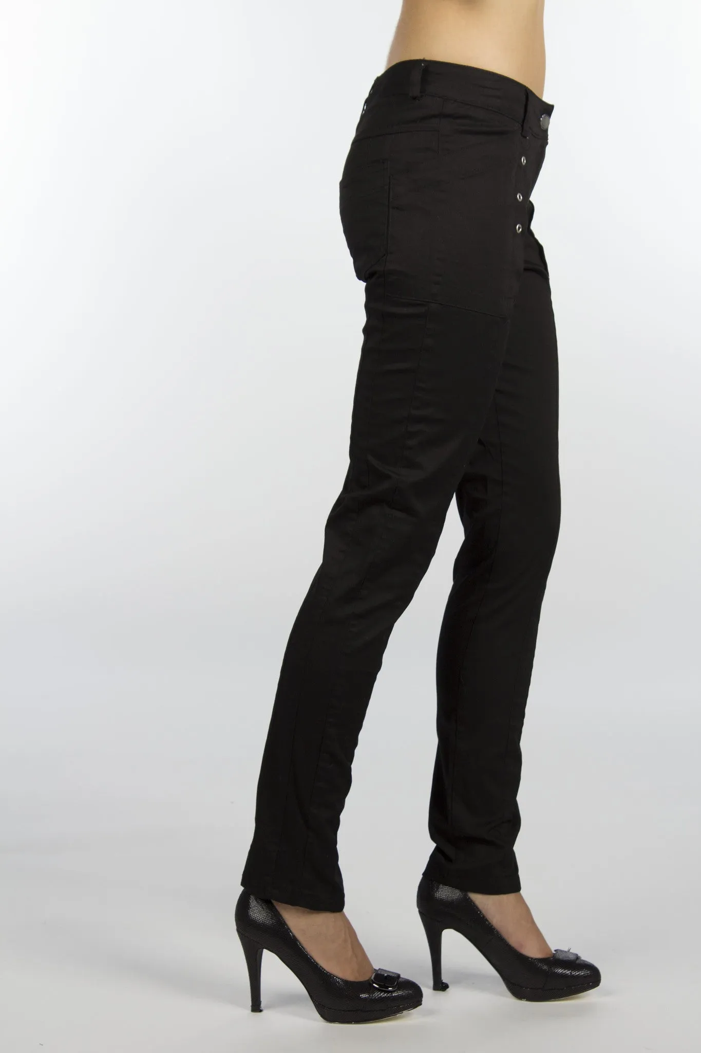 Stud Grommet Pocket Black Pants-184