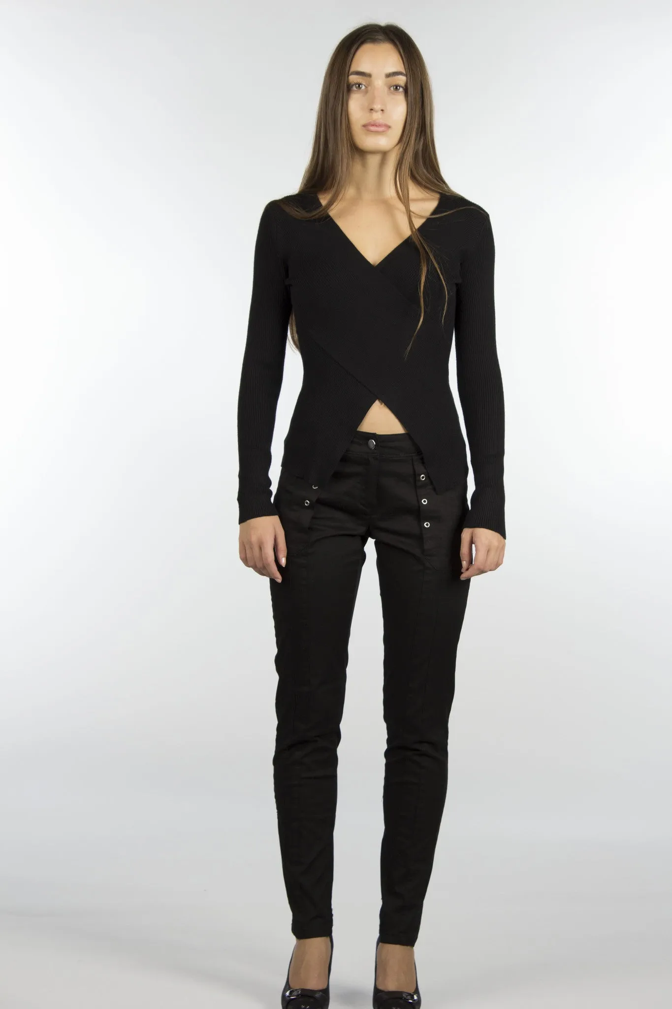 Stud Grommet Pocket Black Pants-184