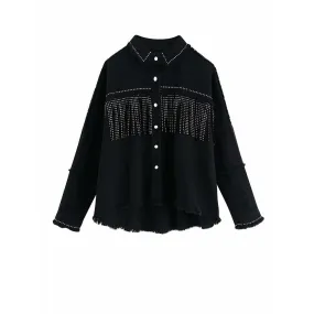 Tassel Beaded Oversized Denim Jacket
