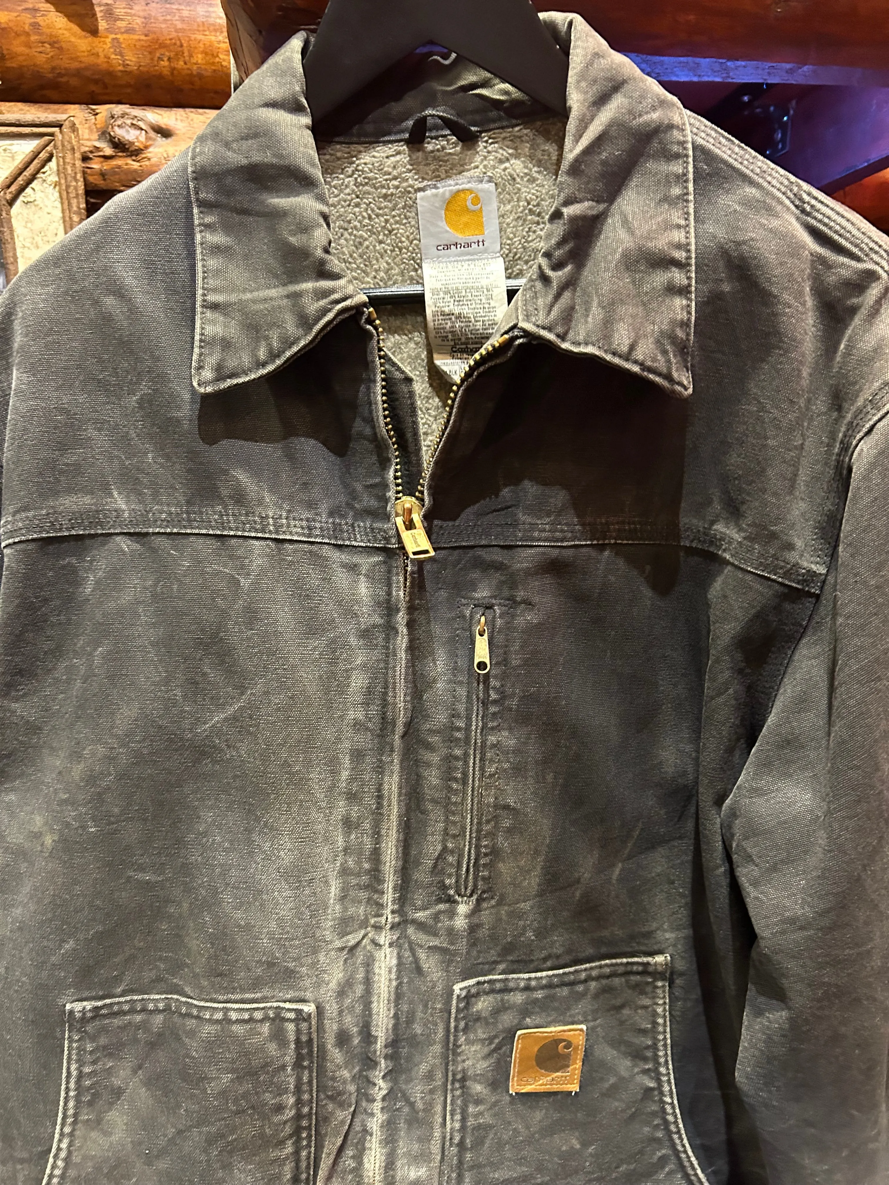 Vintage Carhartt Perfect Black Fade Out Sherpa Jacket, Large