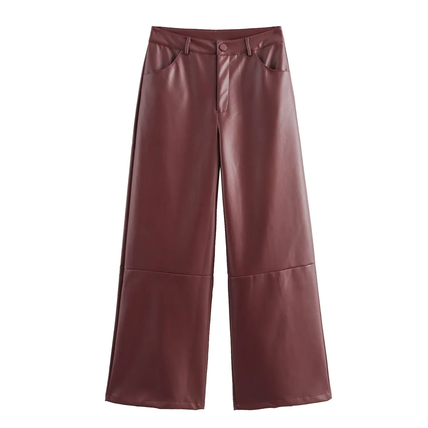 Women High Waist Wide Leg Faux Leather Pants